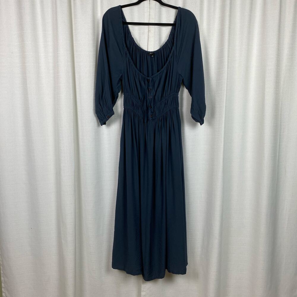 Madewell Dark Baltic Blue Gray Twill Sophia Midi Dress Sz.S - Picture 6 of 16